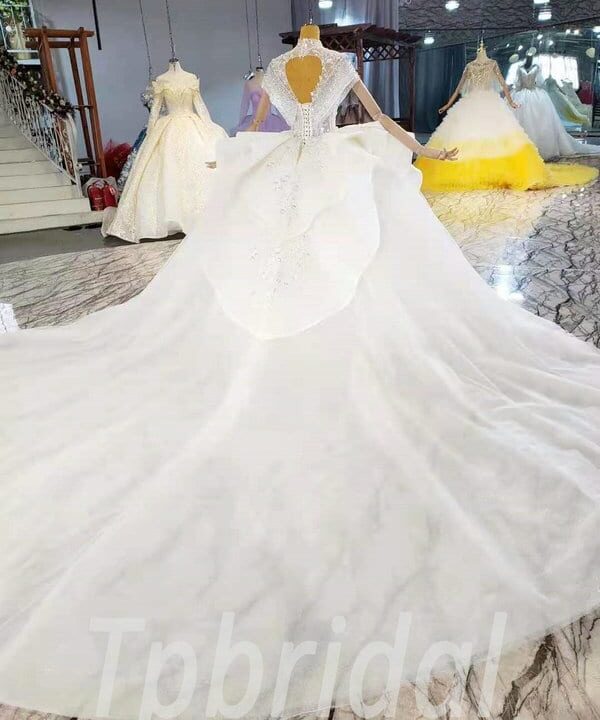 v neck cap sleeve wedding dress 985-005