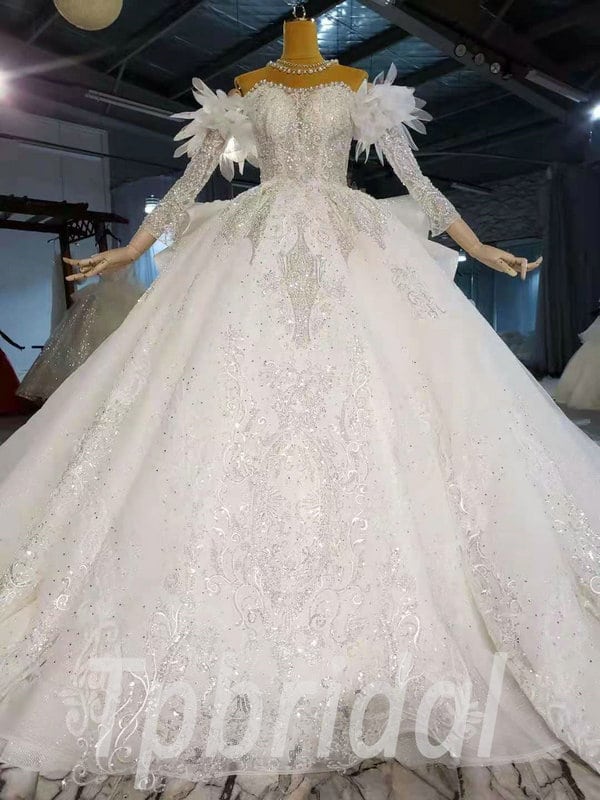 Changeable Wedding Dress Different Wearing Long Sleeve With Train