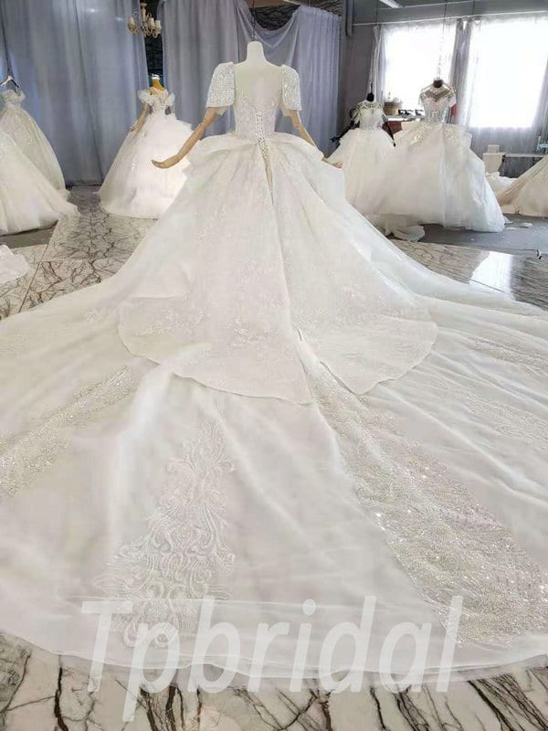 Hand Beaded Lace Wedding Dress Princess Ball Gown Bridal Dress