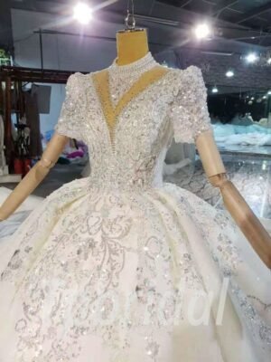 high neck wedding dress lace 992-006