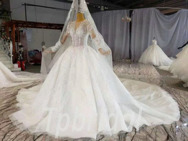 v neck a line wedding dress 993-001