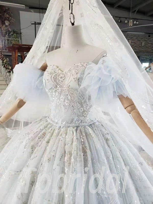 Blue And White Wedding Dress Haute Couture Princess Ball Gown