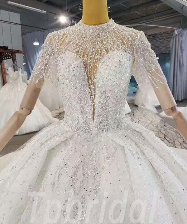 Alternative view of High Neck Beaded Wedding Dress 2021 Crystal Illusion Neckline