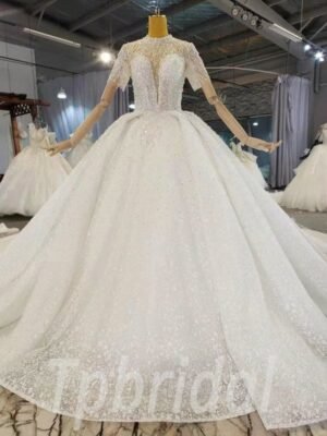 high neck beaded wedding dress 995-006