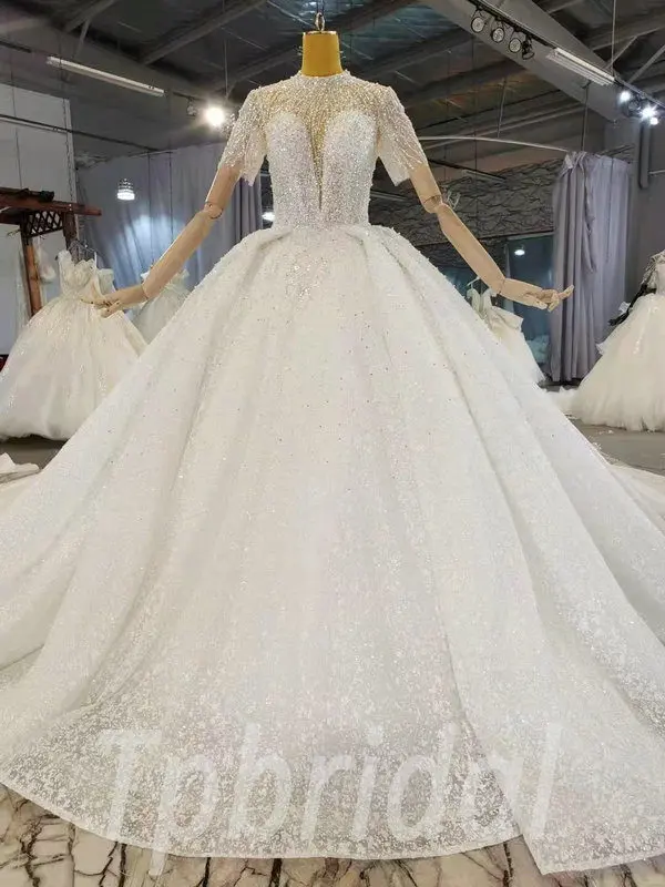 high neck beaded wedding dress 995-006