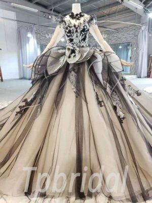 black and champagne wedding dress 1003-001
