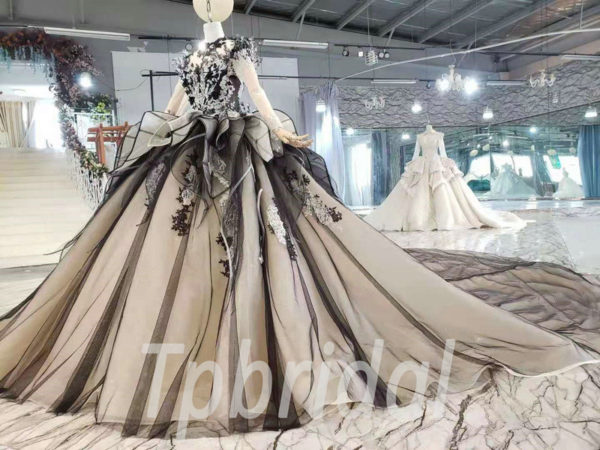 black and champagne wedding dress 1003-004