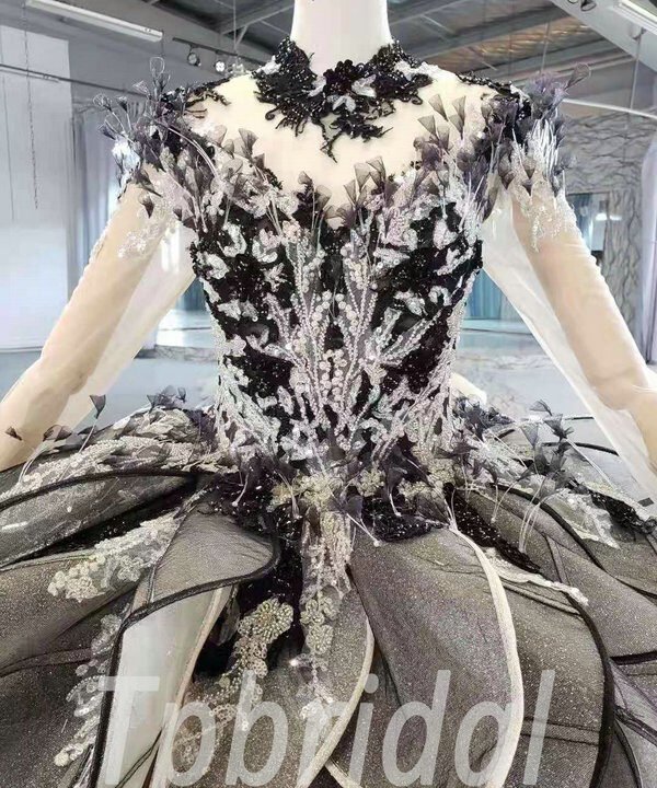 black and champagne wedding dress 1003-005