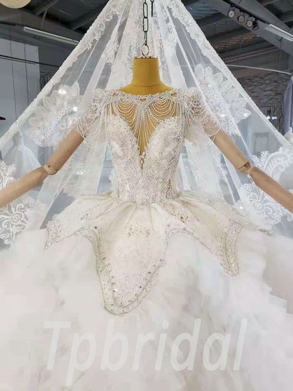 Puffy Wedding Dress Princess Ball Gown Long Train 2021