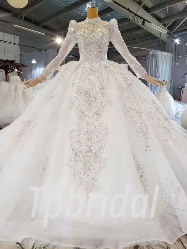 Winter Wedding Dress High Neck Ball Gown Long Sleeve With Train