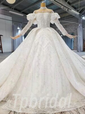 Off the shoulder long sleeve wedding dress 1017-008
