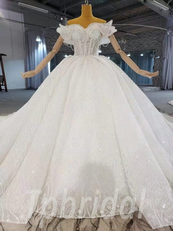 Flower Lace Wedding Dress Off The Shoulder Ball Gown Bridal Gown