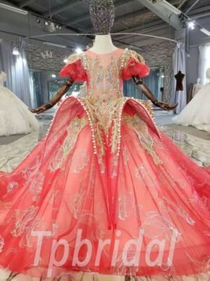 red and gold flower girl dress 1006-005