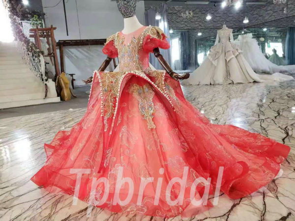 red and gold flower girl dress 1006-007