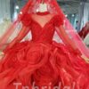 red long sleeve wedding dress 1020-003