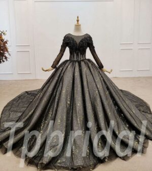 black wedding dress with sleeves 1025-005