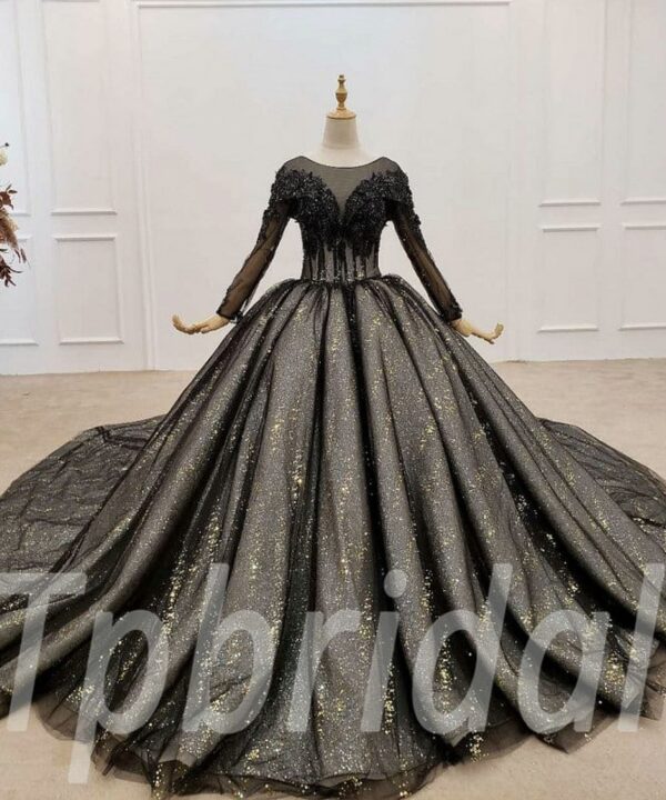 black wedding dress with sleeves 1025-005