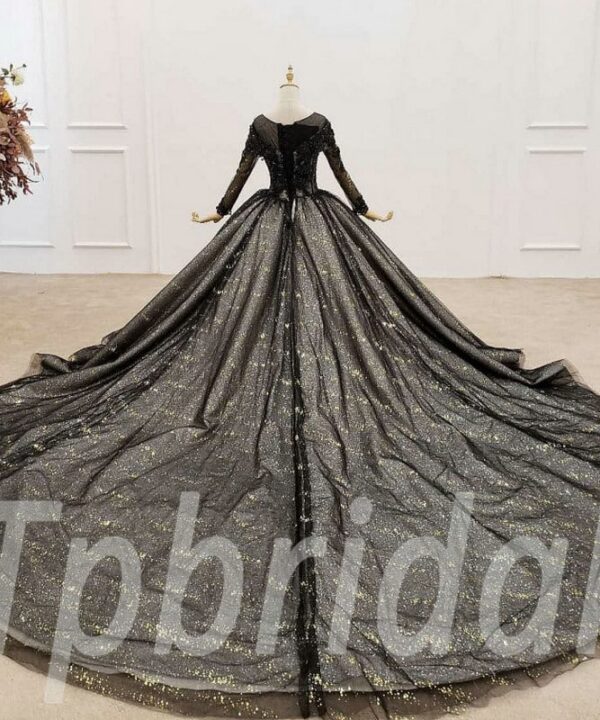 black wedding dress with sleeves 1025-006