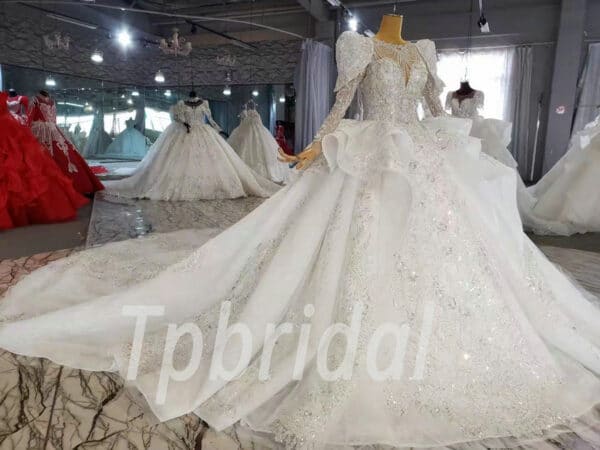 long sleeve beaded wedding dress 1028-003