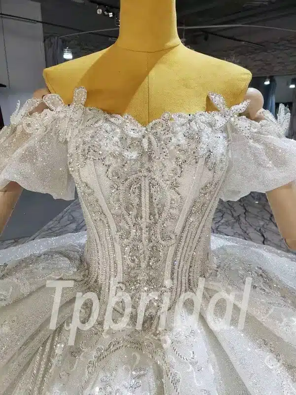 Princess Sparkle Wedding Dress Off The Shoulder Ball Gown With Train - Image 6