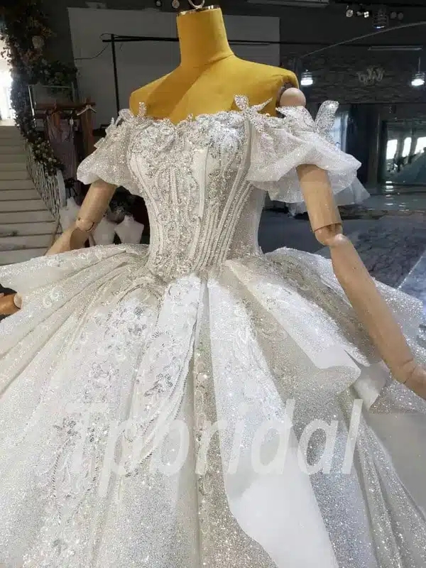 Princess Sparkle Wedding Dress Off The Shoulder Ball Gown With Train - Image 4
