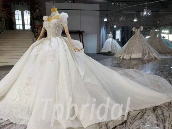 short sleeve ball gown wedding dress 1034-003