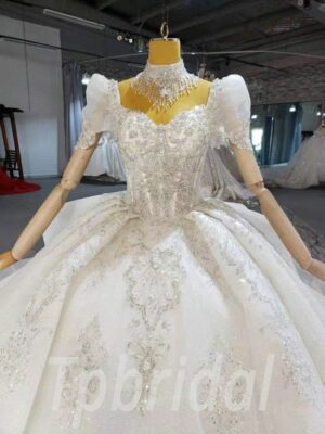 short sleeve ball gown wedding dress 1034-007