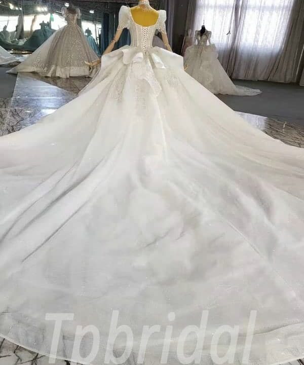 short sleeve ball gown wedding dress 1034-009