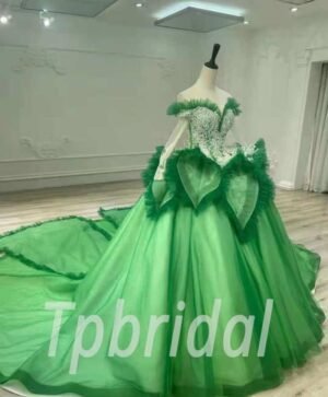 green ball gown wedding dress 1040-004