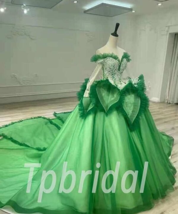 green ball gown wedding dress 1040-004