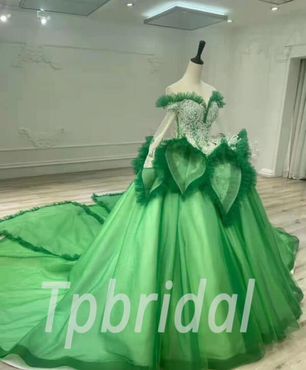 green ball gown wedding dress 1040-004