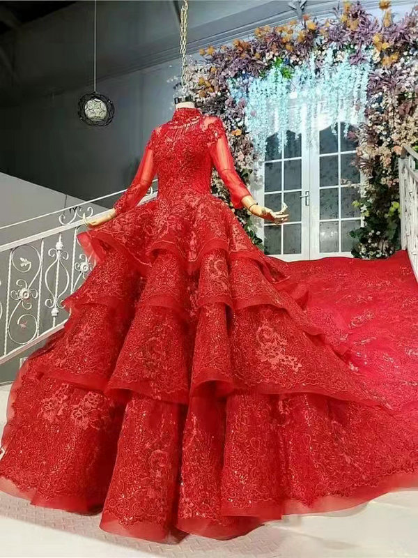 Half-sleeve Red Wedding Dress Lace Up Bride Plus Size Wedding Dresses Ball  Gowns Princess Dresses Vestido De Novia - AliExpress
