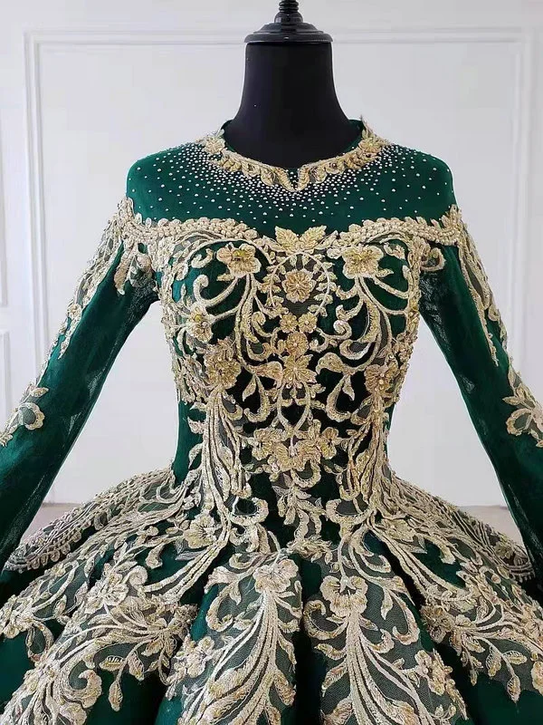 green and gold wedding dress 1042-001