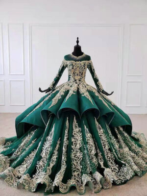 green and gold wedding dress 1042-002