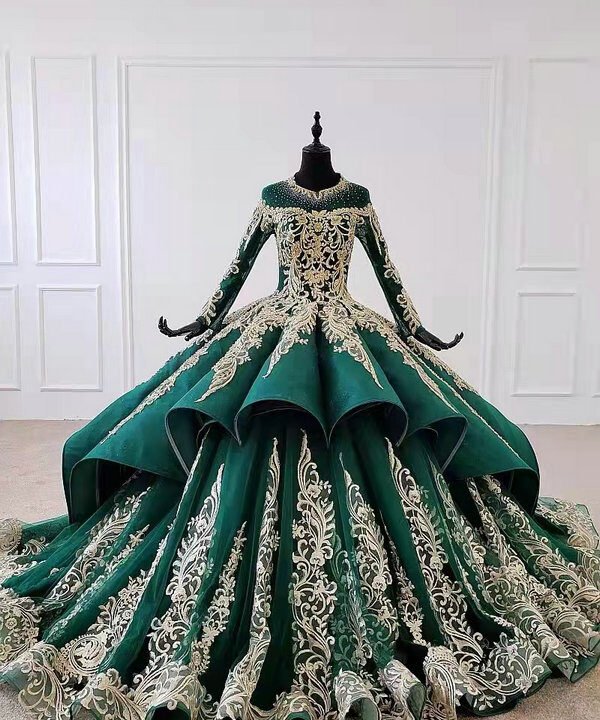 green and gold wedding dress 1042-002