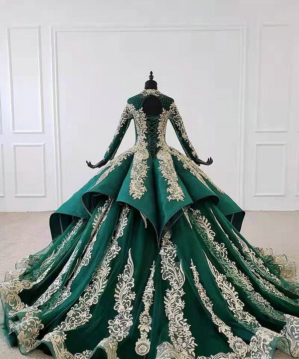 green and gold wedding dress 1042-003