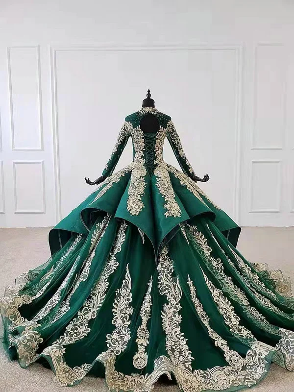 green and gold wedding dress 1042-003