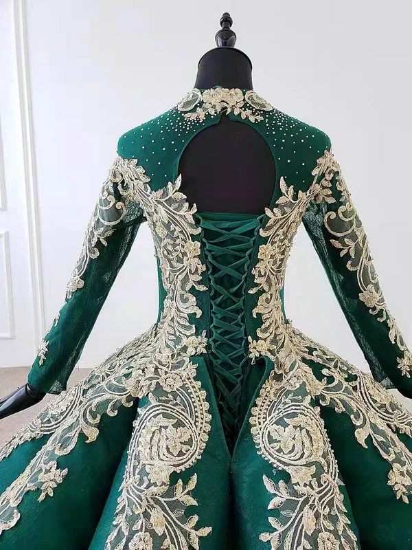 green and gold wedding dress 1042-004