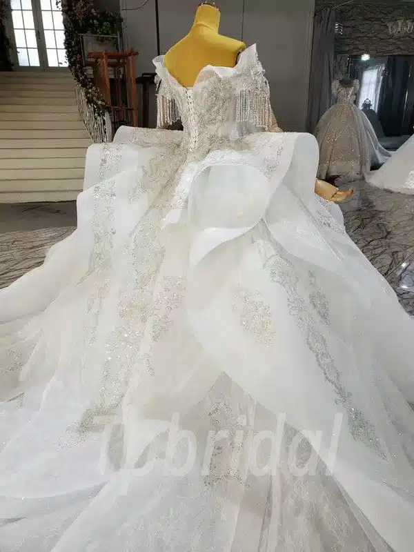 Off The Shoulder Princess Wedding Dress Crystal Ball Gown With Train - Image 6