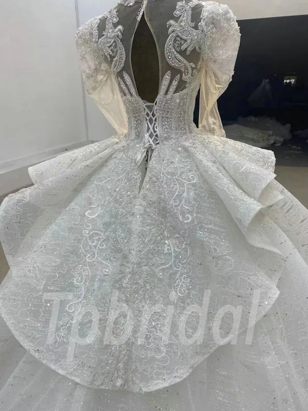 Ball Gown Wedding Dress With Sleeves V Neck Bridal Gown - Image 8