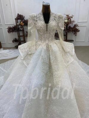 lace v neck wedding dress 1059-005