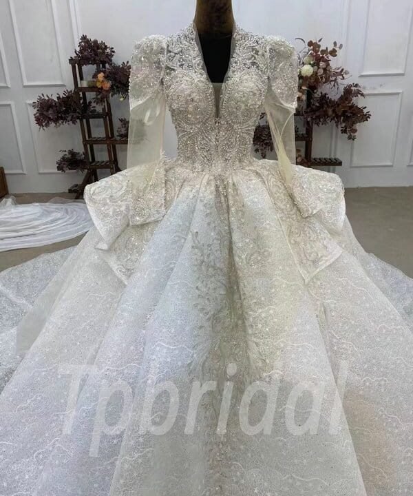 lace v neck wedding dress 1059-005
