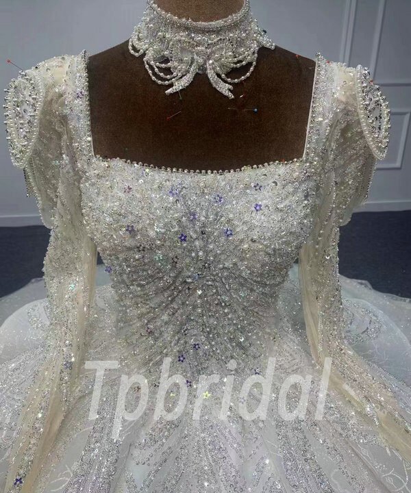 Alternative view of Long Sleeve Square Neck Wedding Dress Ball Gown With Train