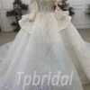 v neck long sleeve wedding dress 1076-004