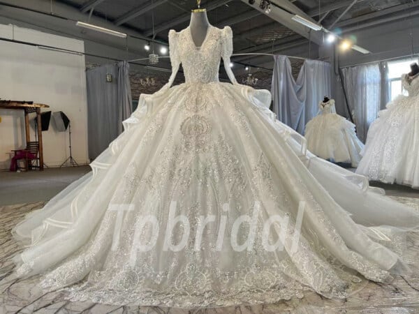 v neck wedding dress with sleeves-1102-002