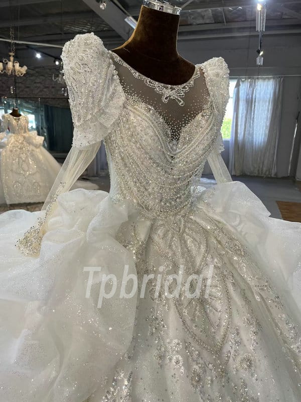 Strapless Corset Pearls Wedding Dresses Tulle Ball Gown – loveangeldress