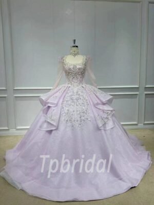 long sleeve purple wedding dress 1137-001
