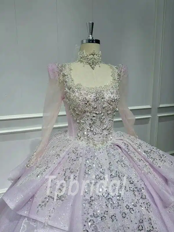long sleeve purple wedding dress 1137-002
