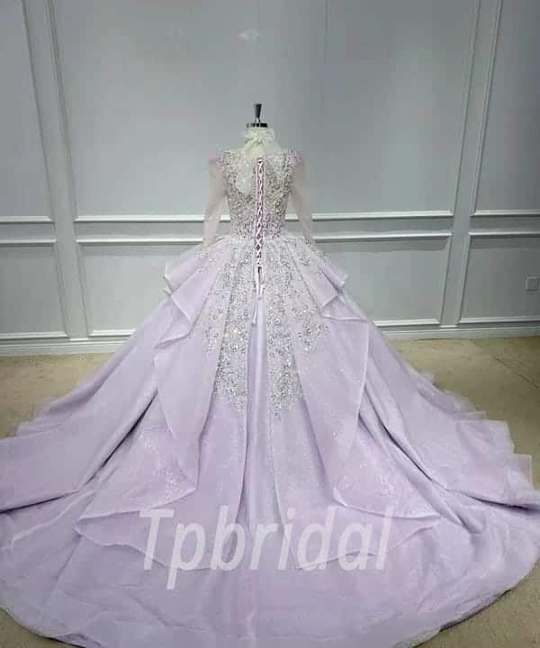 long sleeve purple wedding dress 1137-003