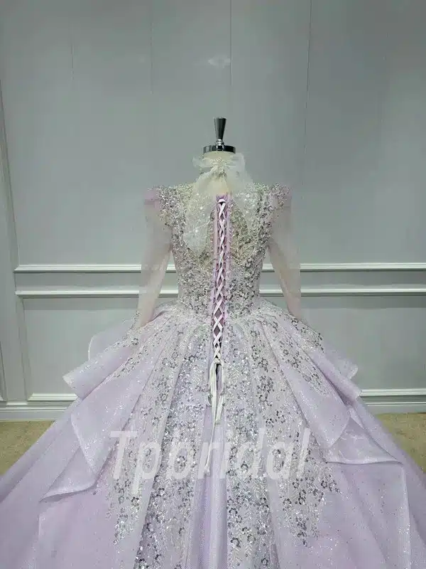 long sleeve purple wedding dress 1137-004